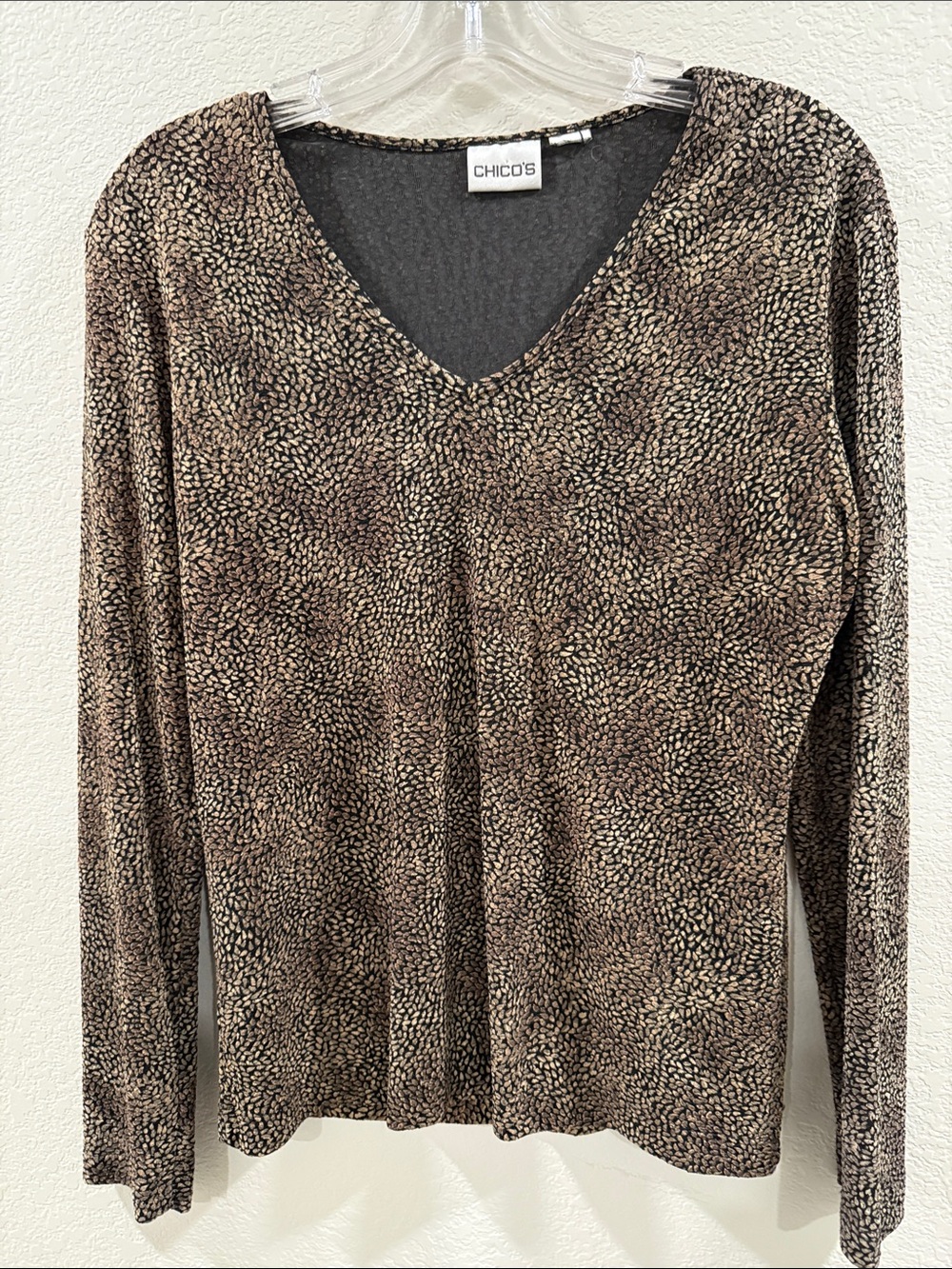 Chico's Brown & Cream V-Neck Long Sleeve Print Top